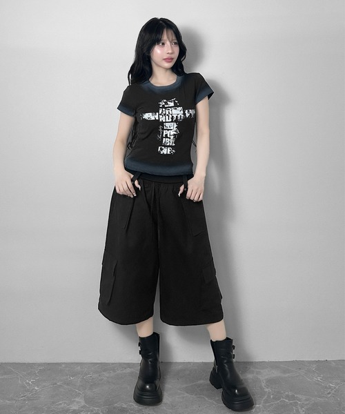 FOLLOWIN(フォロウィン)の「4color/クロスロゴヴィンテージライクTシャツ(Tシャツ/カットソー・レディース・グレー/ブラック/ホワイト/ブルー・FREE)」の22枚目の写真