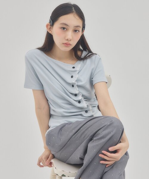 DISCOAT(ディスコート)の「【umm.】ラインストーンタックワイドパンツ(その他パンツ・レディース・ライトグレー/チャコールグレー・FREE)」の4枚目の写真
