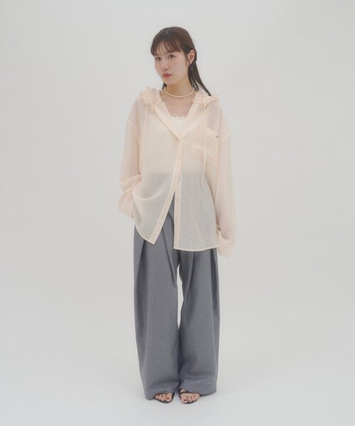 DISCOAT(ディスコート)の「【umm.】ラインストーンタックワイドパンツ(その他パンツ・レディース・ライトグレー/チャコールグレー・FREE)」の5枚目の写真