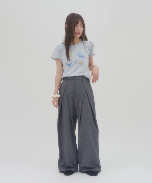 DISCOAT(ディスコート)の「【umm.】ラインストーンタックワイドパンツ(その他パンツ・レディース・ライトグレー/チャコールグレー・FREE)」の15枚目の写真