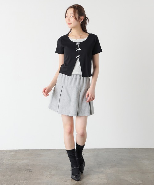 Honeys（ハニーズ）の「リボンレイヤードトップス（Tシャツ/カットソー・レディース・イエロー/ピンク/ブラック/ヘザーチャコール・L/LL/M/S）」の5枚目の写真