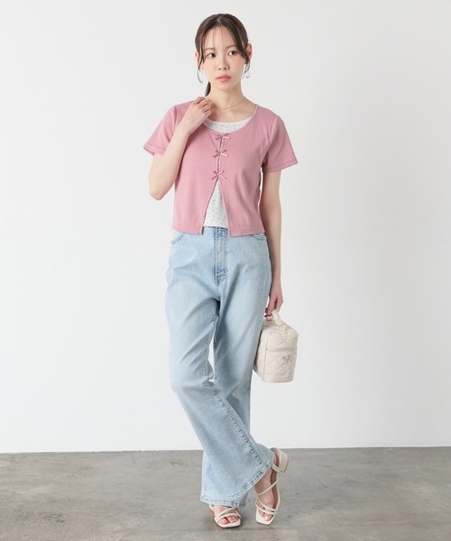 Honeys（ハニーズ）の「リボンレイヤードトップス（Tシャツ/カットソー・レディース・イエロー/ピンク/ブラック/ヘザーチャコール・L/LL/M/S）」の7枚目の写真