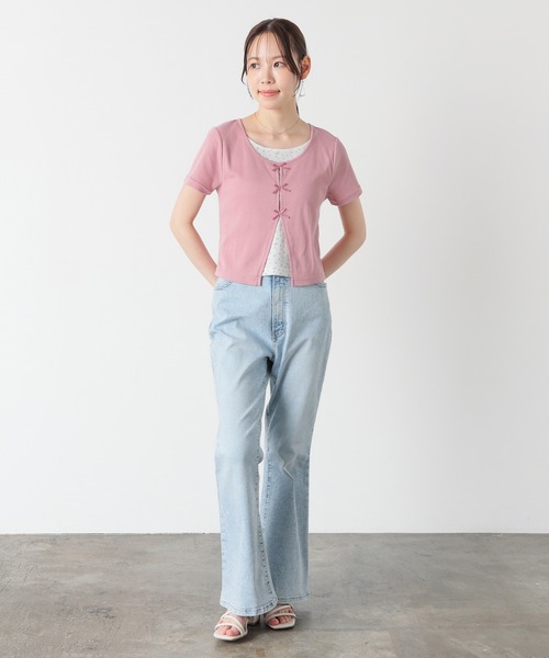Honeys（ハニーズ）の「リボンレイヤードトップス（Tシャツ/カットソー・レディース・イエロー/ピンク/ブラック/ヘザーチャコール・L/LL/M/S）」の8枚目の写真