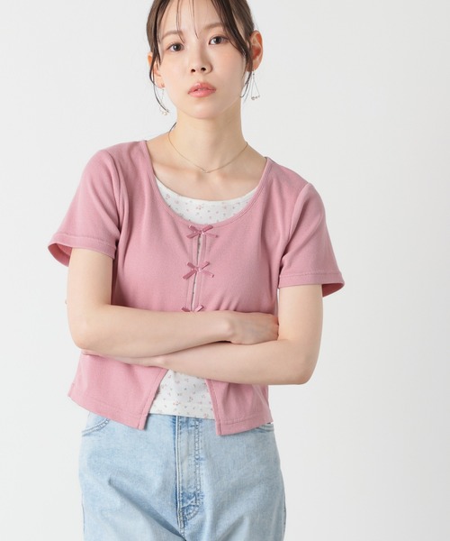 Honeys（ハニーズ）の「リボンレイヤードトップス（Tシャツ/カットソー・レディース・イエロー/ピンク/ブラック/ヘザーチャコール・L/LL/M/S）」の10枚目の写真