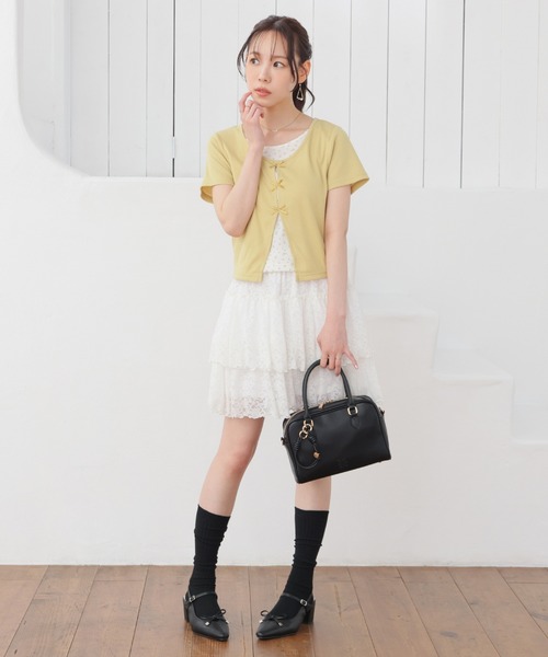 Honeys（ハニーズ）の「リボンレイヤードトップス（Tシャツ/カットソー・レディース・イエロー/ピンク/ブラック/ヘザーチャコール・L/LL/M/S）」の11枚目の写真