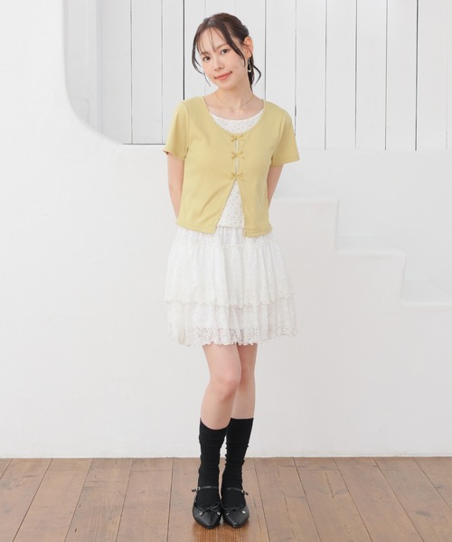 Honeys（ハニーズ）の「リボンレイヤードトップス（Tシャツ/カットソー・レディース・イエロー/ピンク/ブラック/ヘザーチャコール・L/LL/M/S）」の12枚目の写真