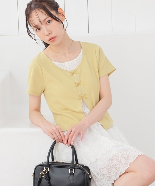 Honeys（ハニーズ）の「リボンレイヤードトップス（Tシャツ/カットソー・レディース・イエロー/ピンク/ブラック/ヘザーチャコール・L/LL/M/S）」の13枚目の写真