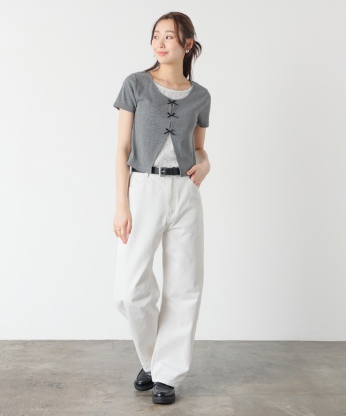 Honeys（ハニーズ）の「リボンレイヤードトップス（Tシャツ/カットソー・レディース・イエロー/ピンク/ブラック/ヘザーチャコール・L/LL/M/S）」の15枚目の写真