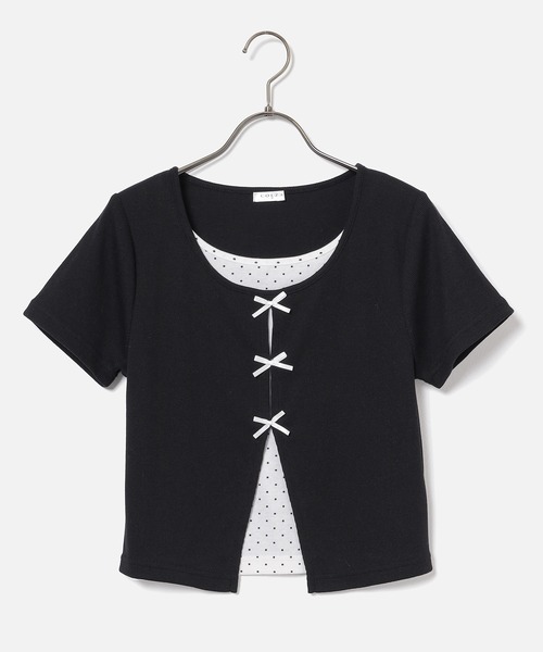 Honeys（ハニーズ）の「リボンレイヤードトップス（Tシャツ/カットソー・レディース・イエロー/ピンク/ブラック/ヘザーチャコール・L/LL/M/S）」の17枚目の写真