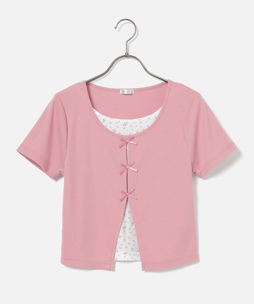 Honeys（ハニーズ）の「リボンレイヤードトップス（Tシャツ/カットソー・レディース・イエロー/ピンク/ブラック/ヘザーチャコール・L/LL/M/S）」の19枚目の写真