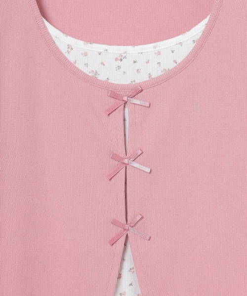 Honeys（ハニーズ）の「リボンレイヤードトップス（Tシャツ/カットソー・レディース・イエロー/ピンク/ブラック/ヘザーチャコール・L/LL/M/S）」の20枚目の写真