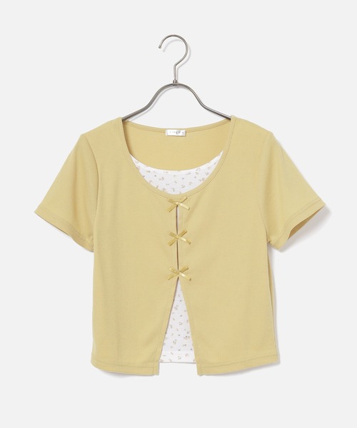 Honeys（ハニーズ）の「リボンレイヤードトップス（Tシャツ/カットソー・レディース・イエロー/ピンク/ブラック/ヘザーチャコール・L/LL/M/S）」の21枚目の写真