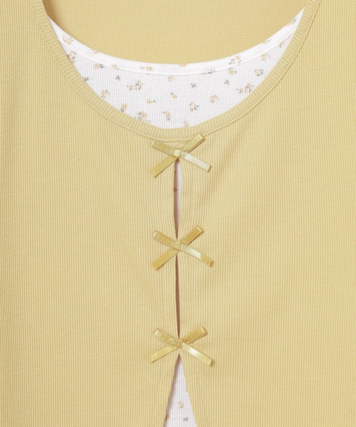 Honeys（ハニーズ）の「リボンレイヤードトップス（Tシャツ/カットソー・レディース・イエロー/ピンク/ブラック/ヘザーチャコール・L/LL/M/S）」の22枚目の写真