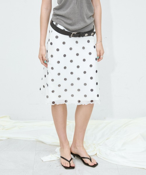 Rohwel(ローウェル)の「Polka Dot Midi Skirt / ポルカドットミディスカート(スカート・レディース・ブラウン/ホワイト・FREE)」の2枚目の写真