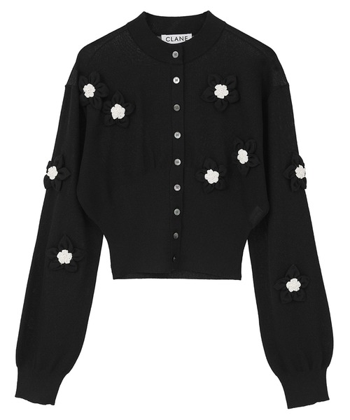 CLANE(クラネ)の「【CLANE】FLOWER MOTIF KNIT CARDIGAN(カーディガン/ボレロ・レディース・アイボリー/ブラウン/ブラック・1)」の2枚目の写真