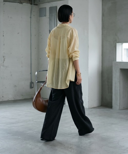 STYLE DELI(スタイルデリ)の「【BLK001】シアーサッカーイージーパンツ(スラックス・レディース・ブラック・FREE)」の3枚目の写真
