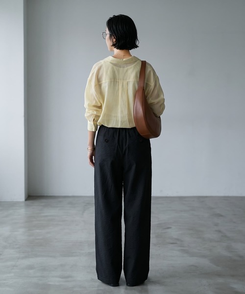 STYLE DELI(スタイルデリ)の「【BLK001】シアーサッカーイージーパンツ(スラックス・レディース・ブラック・FREE)」の6枚目の写真