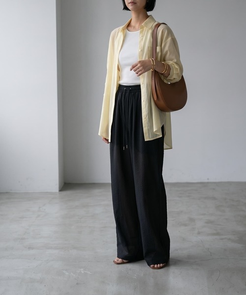 STYLE DELI(スタイルデリ)の「【BLK001】シアーサッカーイージーパンツ(スラックス・レディース・ブラック・FREE)」の7枚目の写真