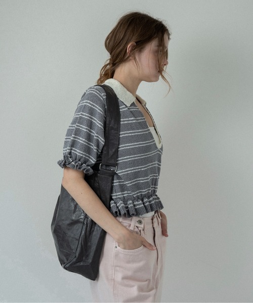 lawgy(ラウジー)の「u neck frill border knit tops / uネックフリルボーダーニットトップス(ニット/セーター・レディース・ホワイト/ブルー系/グレー・FREE)」の14枚目の写真