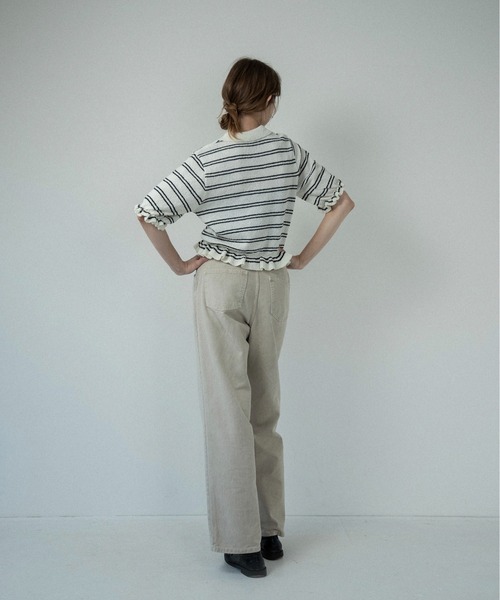 lawgy(ラウジー)の「u neck frill border knit tops / uネックフリルボーダーニットトップス(ニット/セーター・レディース・ホワイト/ブルー系/グレー・FREE)」の10枚目の写真