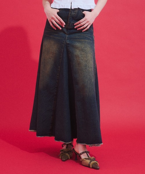 GAB GAB(ガブガブ)の「Vintage Wash Denim Skirt/ヴィンテージウォッシュデニムスカート(デニムスカート・レディース・ブルー・LARGE/MEDIUM/SMALL)」の1枚目の写真