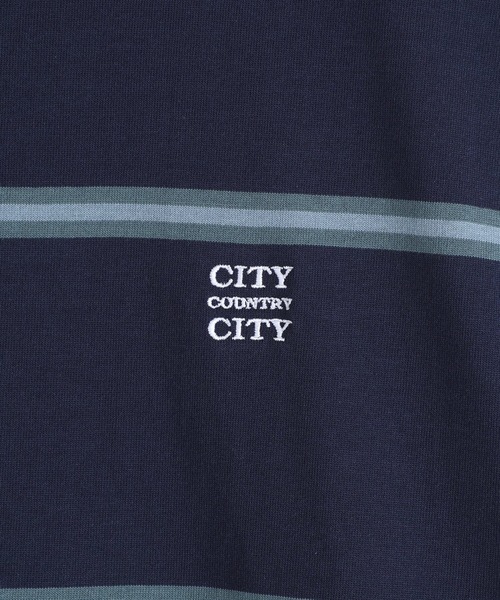 CITY COUNTRY CITY（シティーカントリーシティー）の「CITY COUNTRY CITY / シティー カントリー シティー：EMBROIDERD LOGO BORDER T-SHIRT：CCC-261C008[WAX]（Tシャツ/カットソー・メンズ・ネイビー・M/S）」の3枚目の写真