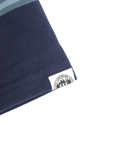 CITY COUNTRY CITY（シティーカントリーシティー）の「CITY COUNTRY CITY / シティー カントリー シティー：EMBROIDERD LOGO BORDER T-SHIRT：CCC-261C008[WAX]（Tシャツ/カットソー・メンズ・ネイビー・M/S）」の4枚目の写真