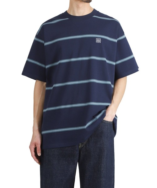 CITY COUNTRY CITY（シティーカントリーシティー）の「CITY COUNTRY CITY / シティー カントリー シティー：EMBROIDERD LOGO BORDER T-SHIRT：CCC-261C008[WAX]（Tシャツ/カットソー・メンズ・ネイビー・M/S）」の7枚目の写真