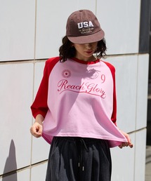 Printed Design Raglan-Sleeve Cropped T-Shirt / プリントデザイン ラグランスリーブ クロップド丈Tシャツ スポーティ 韓国 秋 秋服 レディース 2026年秋冬