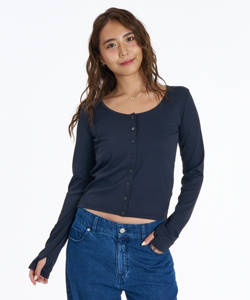ROXY(ロキシー)の「ROXY/ロキシー 長袖Tシャツ 2WAY カーディガン RDK264604T(Tシャツ/カットソー・レディース・ブラック/ブラウン/ホワイト・L/M)」の2枚目の写真
