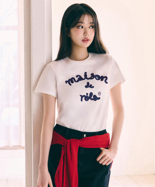 ROLAROLA（ロラロラ）の「MAISON DE ROLA 刺繍 Tシャツ WH+NV（Tシャツ/カットソー・レディース・ホワイト×ネイビー・MEDIUM/SMALL/X-SMALL）」の2枚目の写真