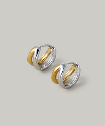 【汗や水に強い】〈ステンレス〉バイカラーダブルラインフープピアス