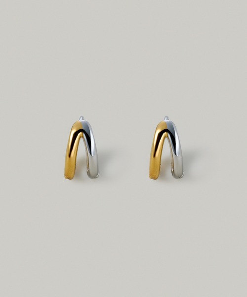 Jolie Toujours(ジョリトゥジュール)の「【汗や水に強い】〈ステンレス〉バイカラーダブルラインフープピアス(ピアス(両耳用)・レディース・マルチ・FREE)」の2枚目の写真