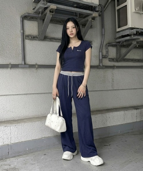 non-hedge(ノンヘッジ)の「ヘンリーネックTシャツパンツセットアップ(セットアップ・レディース・オートミール/ネイビー/グレー・FREE)」の4枚目の写真