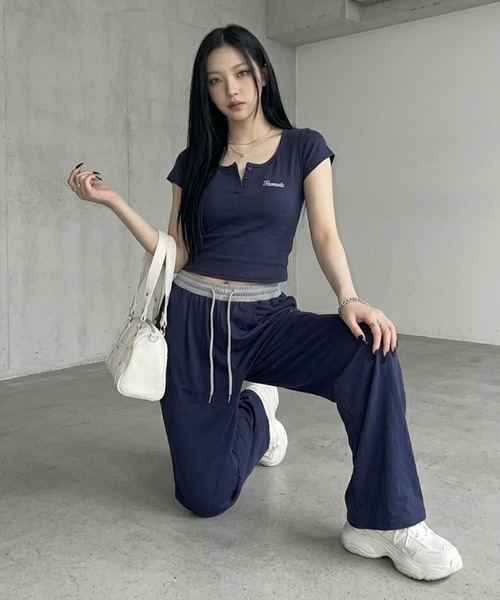 non-hedge(ノンヘッジ)の「ヘンリーネックTシャツパンツセットアップ(セットアップ・レディース・オートミール/ネイビー/グレー・FREE)」の5枚目の写真