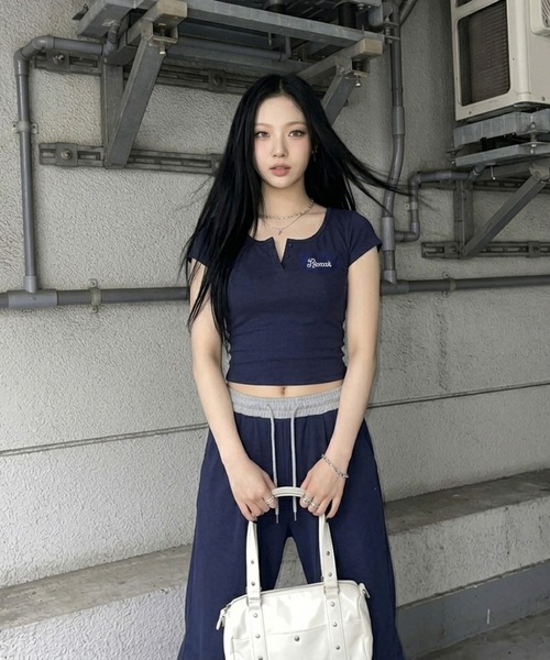 non-hedge(ノンヘッジ)の「ヘンリーネックTシャツパンツセットアップ(セットアップ・レディース・オートミール/ネイビー/グレー・FREE)」の13枚目の写真