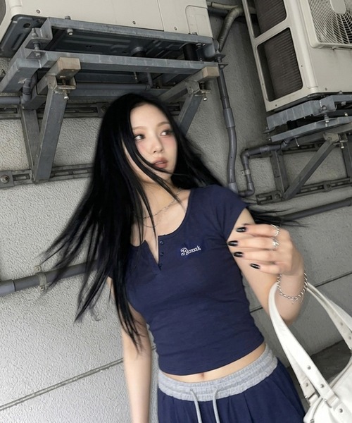 non-hedge(ノンヘッジ)の「ヘンリーネックTシャツパンツセットアップ(セットアップ・レディース・オートミール/ネイビー/グレー・FREE)」の14枚目の写真