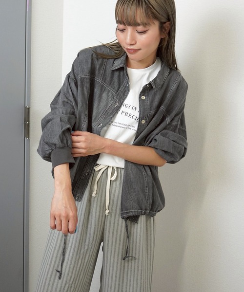 gossara(ゴサラ)の「【デニムをもっと軽やかに】シアーデニムシャツブルゾン(ブルゾン・レディース・ブルー系その他/ブラック/ブルー・FREE)」の5枚目の写真