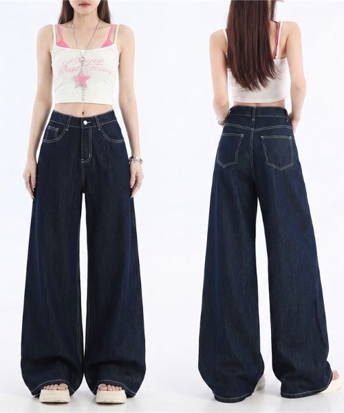 LUCPY(ラクピー)の「ハイウエストワイドデニムパンツ(デニムパンツ・レディース・ネイビー・MEDIUM/SMALL/X-SMALL/LARGE)」の2枚目の写真