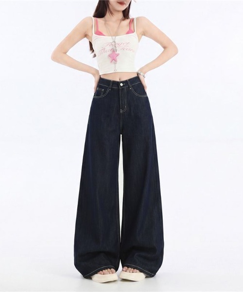 LUCPY(ラクピー)の「ハイウエストワイドデニムパンツ(デニムパンツ・レディース・ネイビー・MEDIUM/SMALL/X-SMALL/LARGE)」の4枚目の写真