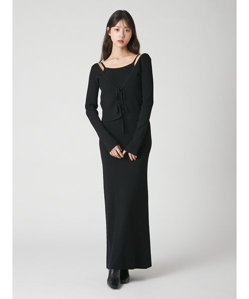 FRAY I.D(フレイアイディー)の「2wayカーデセットカップインニットワンピース(ワンピース・レディース・ブラウン/ブラック・1/0)」の4枚目の写真