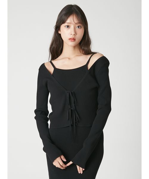 FRAY I.D(フレイアイディー)の「2wayカーデセットカップインニットワンピース(ワンピース・レディース・ブラウン/ブラック・1/0)」の7枚目の写真