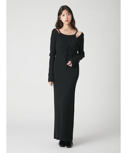 FRAY I.D(フレイアイディー)の「2wayカーデセットカップインニットワンピース(ワンピース・レディース・ブラウン/ブラック・1/0)」の1枚目の写真