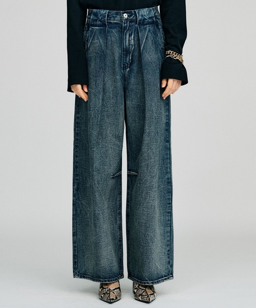 PRANK PROJECT（プランクプロジェクト）の「【2026Autumn Pre-Order】clinkleデニムワイドパンツ / Crinkle Denim Wide Pants（デニムパンツ・レディース・ブルー・36/38）」の11枚目の写真