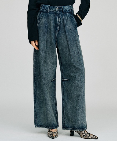 PRANK PROJECT（プランクプロジェクト）の「【2026Autumn Pre-Order】clinkleデニムワイドパンツ / Crinkle Denim Wide Pants（デニムパンツ・レディース・ブルー・36/38）」の12枚目の写真