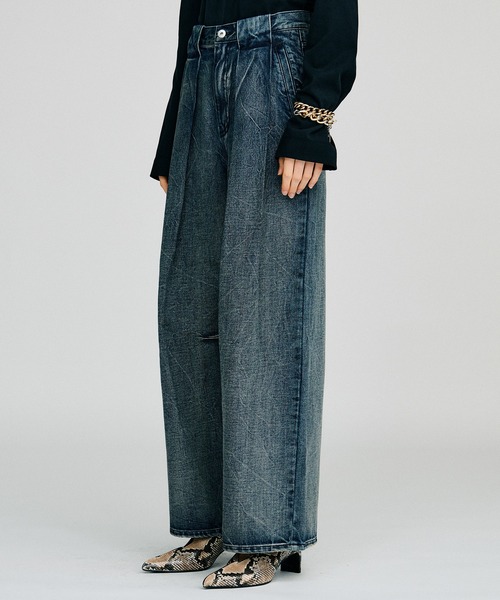 PRANK PROJECT（プランクプロジェクト）の「【2026Autumn Pre-Order】clinkleデニムワイドパンツ / Crinkle Denim Wide Pants（デニムパンツ・レディース・ブルー・36/38）」の13枚目の写真
