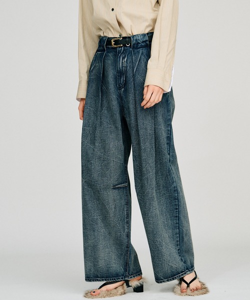 PRANK PROJECT（プランクプロジェクト）の「【2026Autumn Pre-Order】clinkleデニムワイドパンツ / Crinkle Denim Wide Pants（デニムパンツ・レディース・ブルー・36/38）」の10枚目の写真