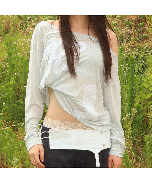 KILLIMAN(キリマン)の「Lace patch seer long sleeve (3color)(Tシャツ/カットソー・レディース・チャコールグレー/ホワイト/ライトブルー・FREE)」の3枚目の写真