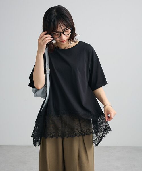 Green　Parks（グリーンパークス）の「裾イレヘムレースプルオーバーⅡ（Tシャツ/カットソー・レディース・ライトカーキ/ブラック/オフホワイト・FREE）」の9枚目の写真
