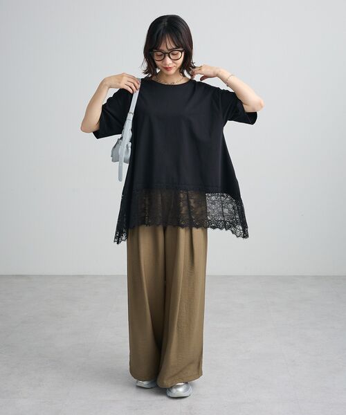 Green　Parks（グリーンパークス）の「裾イレヘムレースプルオーバーⅡ（Tシャツ/カットソー・レディース・ライトカーキ/ブラック/オフホワイト・FREE）」の10枚目の写真